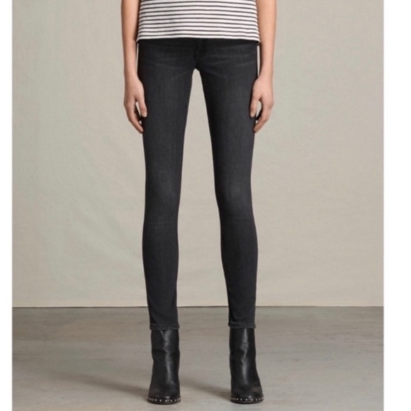 ALLSAINTS Black Pipe Slim Fit Jeans Low Rise - Picture 1 of 9